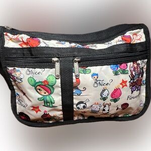 Cute Kawaii Cartoon Print Crossbody Bag Multi Zip Expandable Organizer